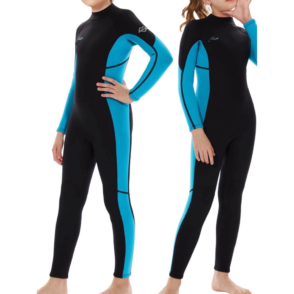 Hevto Wetsuit Kids Size 6 Black Blue New 3/2mm Neoprene Full Body Long Sleeve